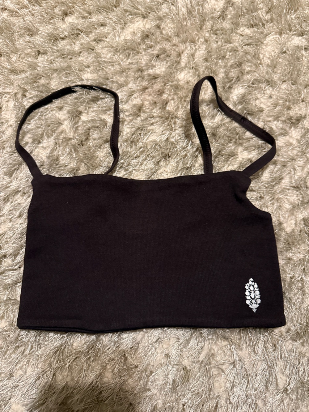 Free People Black Floral Emblem Strappy Crop Tank